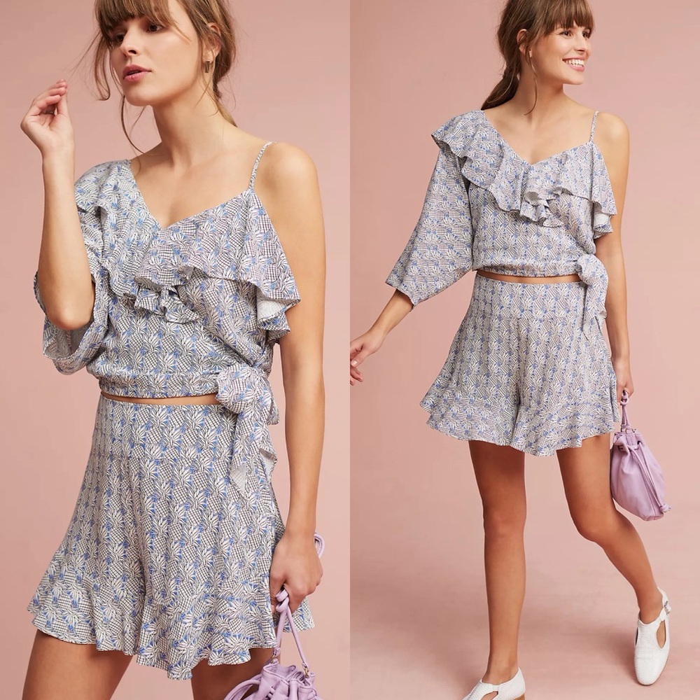 Anthropologie Maeve Pineapple Ruffle Top SZ S